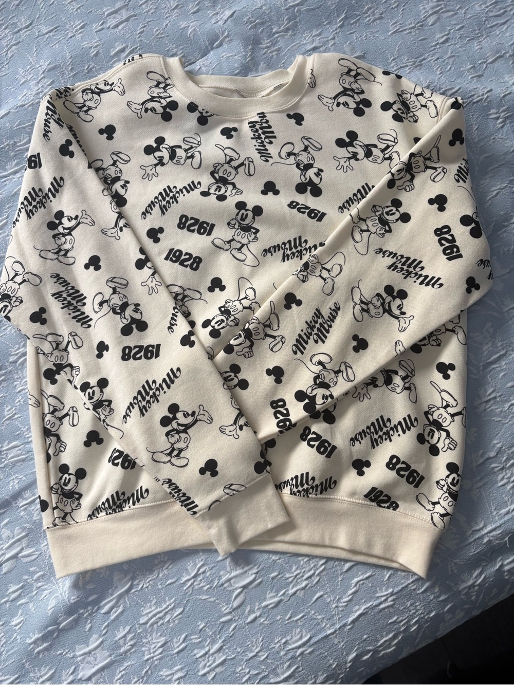 Disney Cream Crewneck Sweater with Black Mickey Print